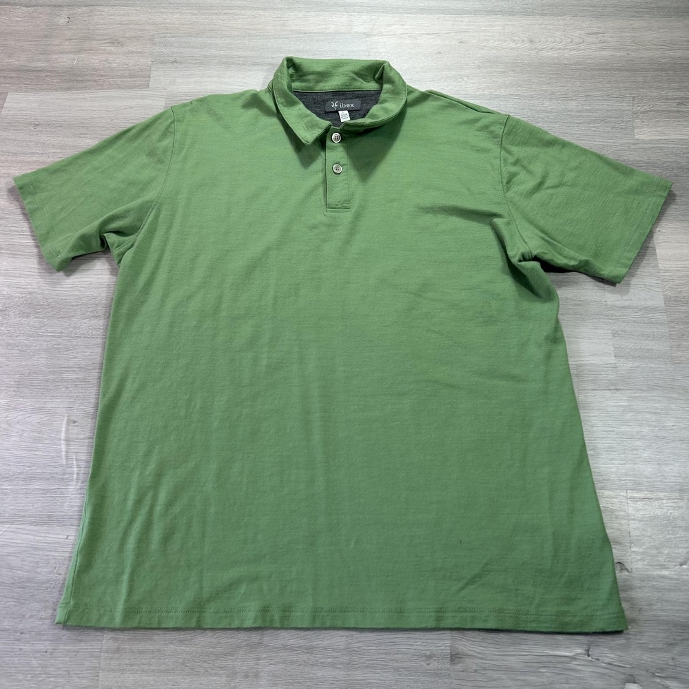 Ibex Polo Shirt Mens Large Green Solid Breathable Merino Wool Made In USA
